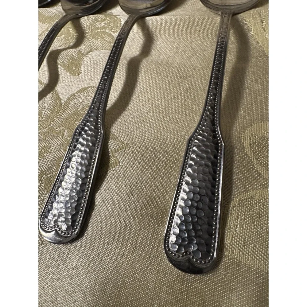 Vintage Orleans Silver ORL32 Stainless Flatware Hammered Handle Japan 15pc MCM